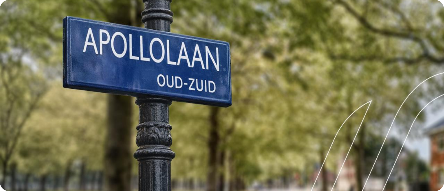 Straatnaambord Apollolaan in Amsterdam Oud-Zuid, de vestigingsplaats van Apollo Lane